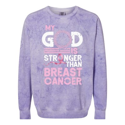 My God Is Stronger Than Breast Cancer Awareness Christian Colorblast Crewneck Sweatshirt