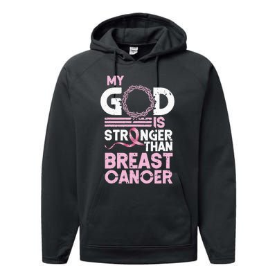 My God Is Stronger Than Breast Cancer Awareness Christian Performance Fleece Hoodie