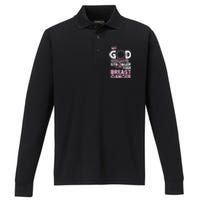 My God Is Stronger Than Breast Cancer Awareness Christian Performance Long Sleeve Polo