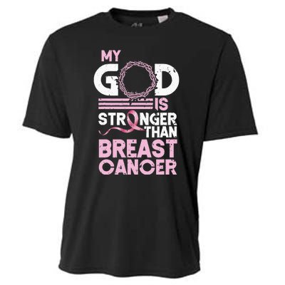 My God Is Stronger Than Breast Cancer Awareness Christian Cooling Performance Crew T-Shirt