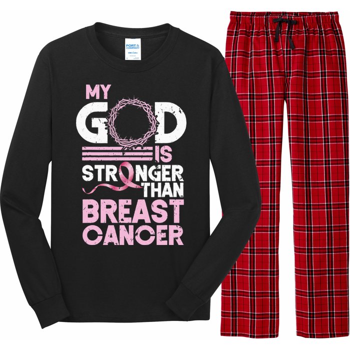 My God Is Stronger Than Breast Cancer Awareness Christian Long Sleeve Pajama Set