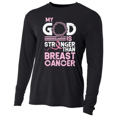 My God Is Stronger Than Breast Cancer Awareness Christian Cooling Performance Long Sleeve Crew