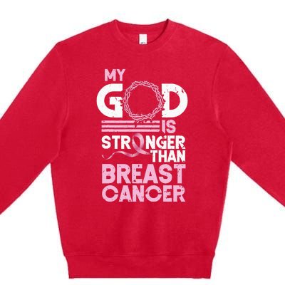 My God Is Stronger Than Breast Cancer Awareness Christian Premium Crewneck Sweatshirt