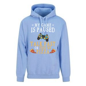 My Game Is Paused Talk Fast Or Feed Me Pizza Funny Gamer Tee Gift Unisex Surf Hoodie