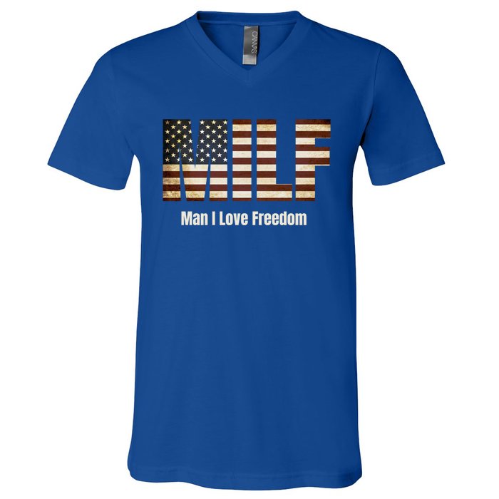 Milf Gift I Love Freedom Gift Usa Gift V-Neck T-Shirt