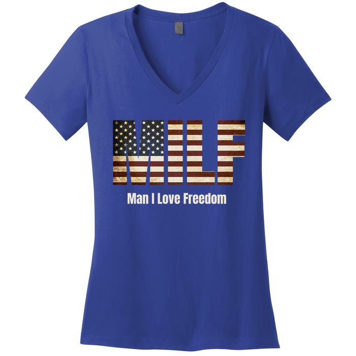 Milf Gift I Love Freedom Gift Usa Gift Women's V-Neck T-Shirt