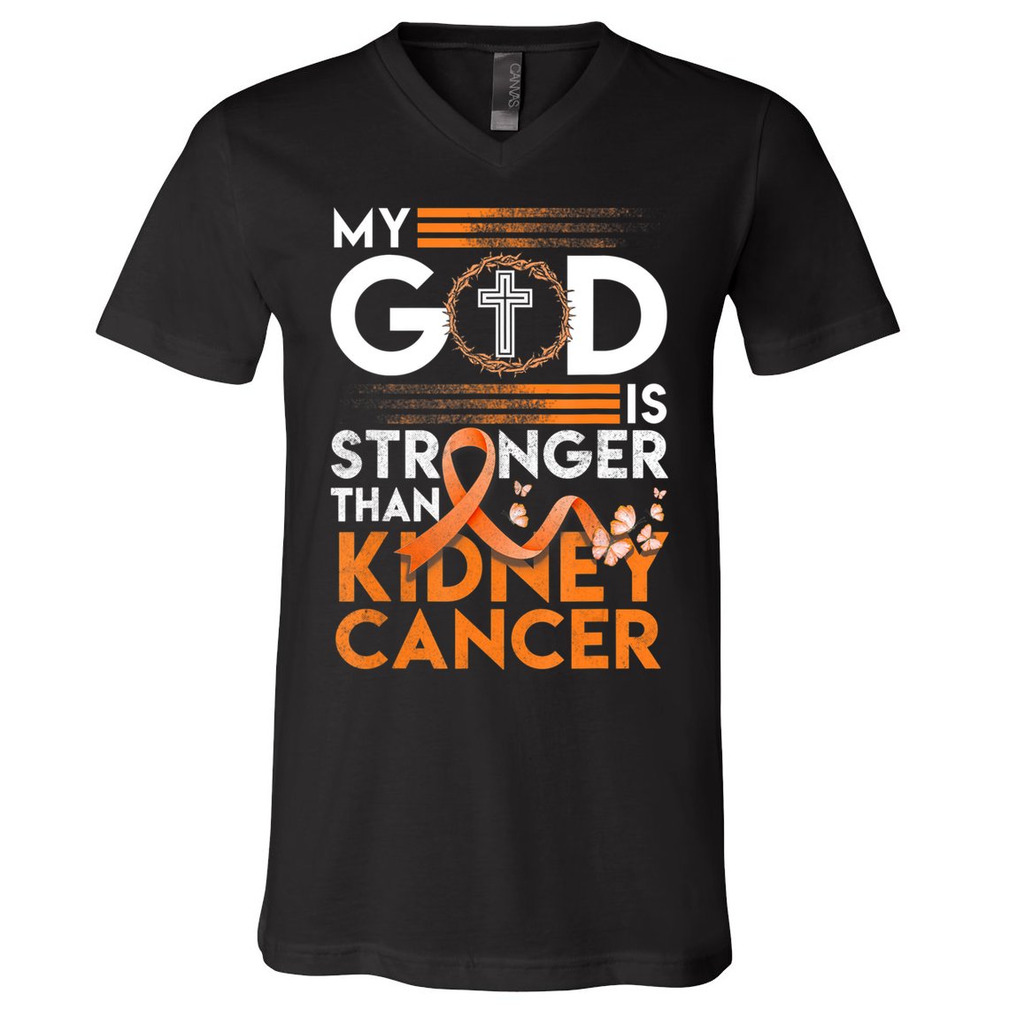 My God Is Stronger Than Kidney Cancer Awareness V-Neck T-Shirt