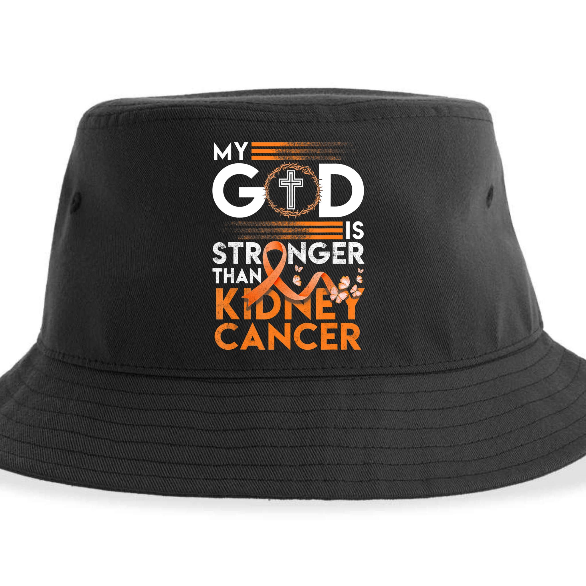 My God Is Stronger Than Kidney Cancer Awareness Sustainable Bucket Hat