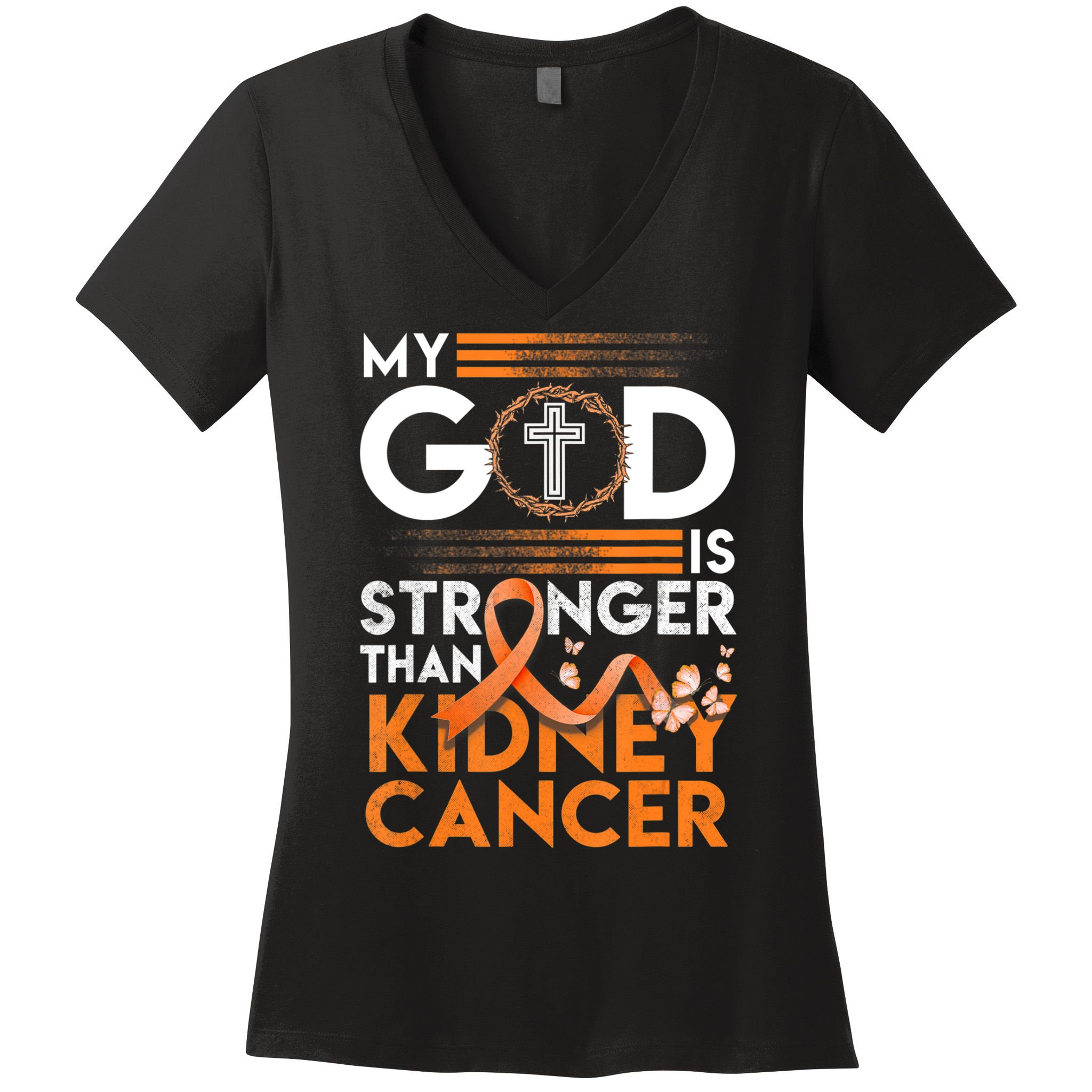 My God Is Stronger Than Kidney Cancer Awareness Women's V-Neck T-Shirt
