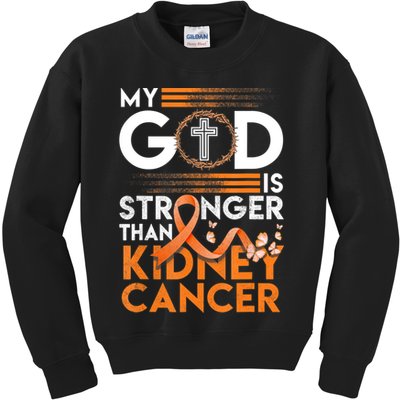 My God Is Stronger Than Kidney Cancer Awareness Kids Sweatshirt