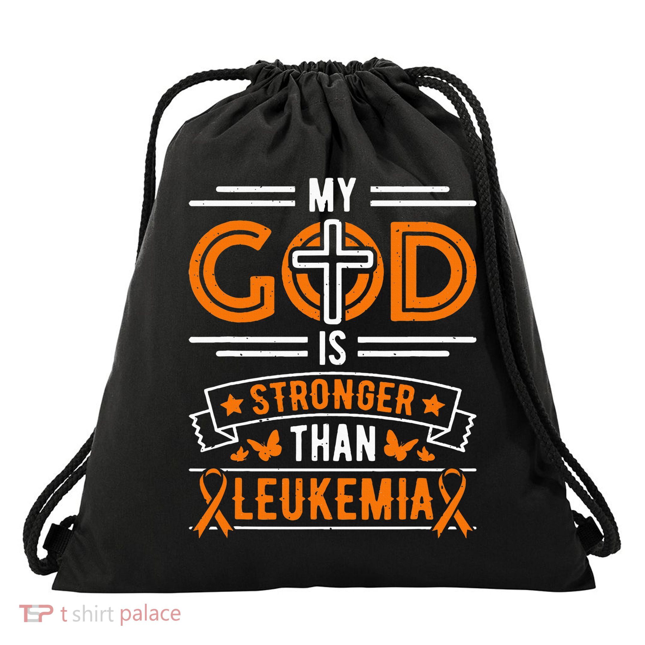 My God Is Stronger Than Leukemia Survivor Drawstring Bag