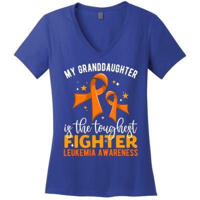 My Granddaughter Is The Toughest Leukemia Awareness Great Gift Women's V-Neck T-Shirt