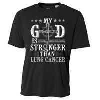 My God Is Stronger Than Lung Cancer Cross & Ribbon Cooling Performance Crew T-Shirt