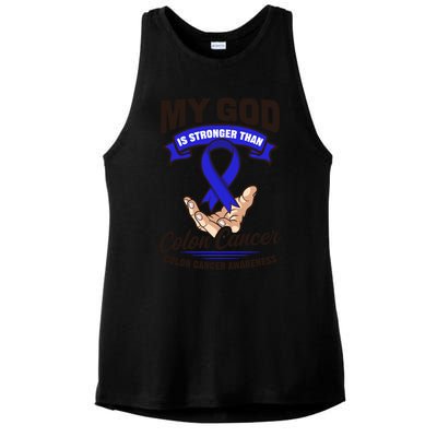 My God Is Stronger Than Design Colon Cancer Awareness Great Gift Ladies PosiCharge Tri-Blend Wicking Tank