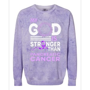 My God Is Stronger Than Pancreatic Cancer Awareness Ribbon Colorblast Crewneck Sweatshirt