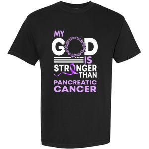 My God Is Stronger Than Pancreatic Cancer Awareness Ribbon Garment-Dyed Heavyweight T-Shirt