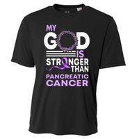 My God Is Stronger Than Pancreatic Cancer Awareness Ribbon Cooling Performance Crew T-Shirt