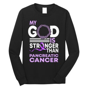 My God Is Stronger Than Pancreatic Cancer Awareness Ribbon Long Sleeve Shirt