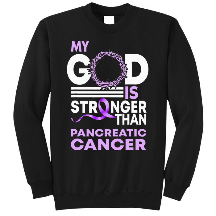 My God Is Stronger Than Pancreatic Cancer Awareness Ribbon Sweatshirt