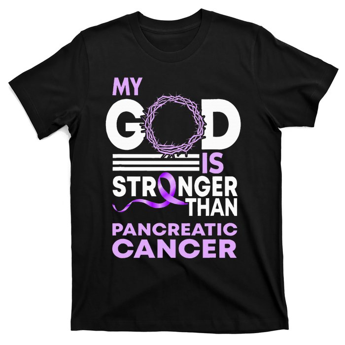 My God Is Stronger Than Pancreatic Cancer Awareness Ribbon T-Shirt