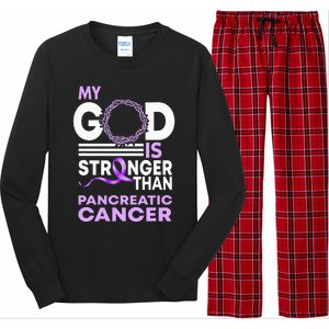 My God Is Stronger Than Pancreatic Cancer Awareness Ribbon Long Sleeve Pajama Set