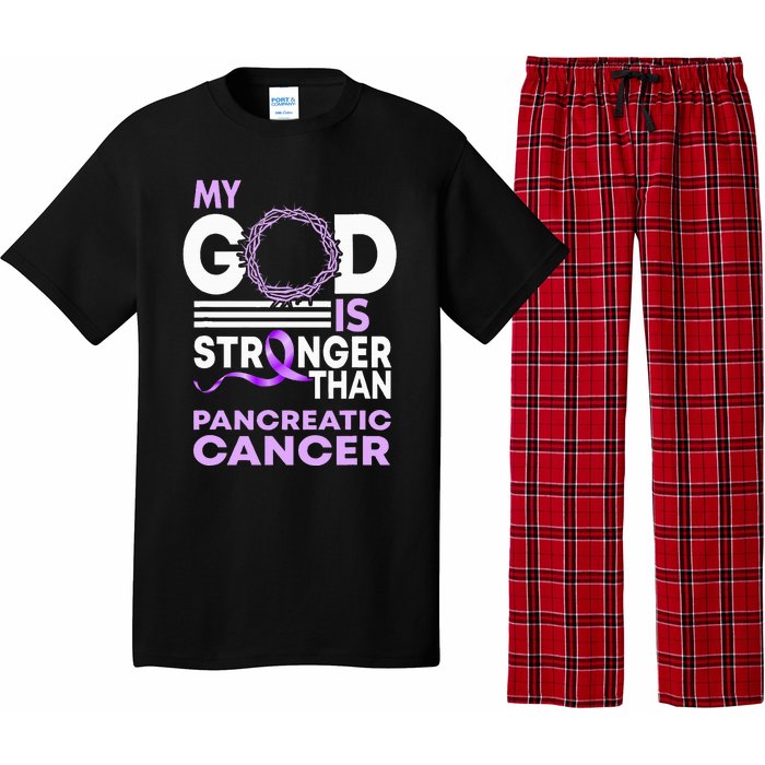 My God Is Stronger Than Pancreatic Cancer Awareness Ribbon Pajama Set