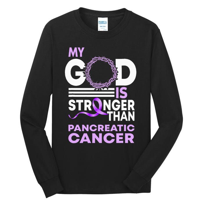 My God Is Stronger Than Pancreatic Cancer Awareness Ribbon Tall Long Sleeve T-Shirt