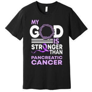 My God Is Stronger Than Pancreatic Cancer Awareness Ribbon Premium T-Shirt