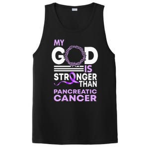 My God Is Stronger Than Pancreatic Cancer Awareness Ribbon PosiCharge Competitor Tank