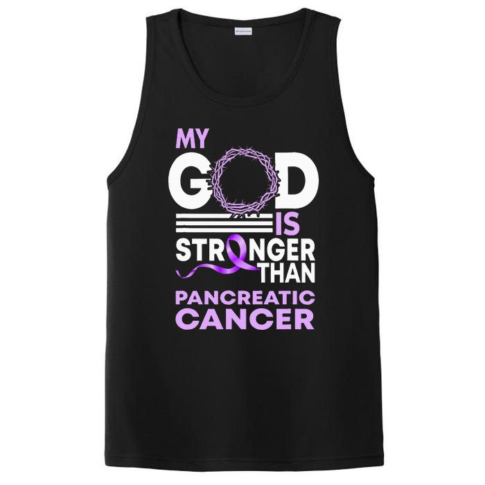 My God Is Stronger Than Pancreatic Cancer Awareness Ribbon PosiCharge Competitor Tank