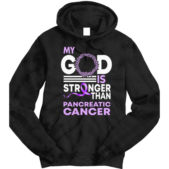 My God Is Stronger Than Pancreatic Cancer Awareness Ribbon Tie Dye Hoodie