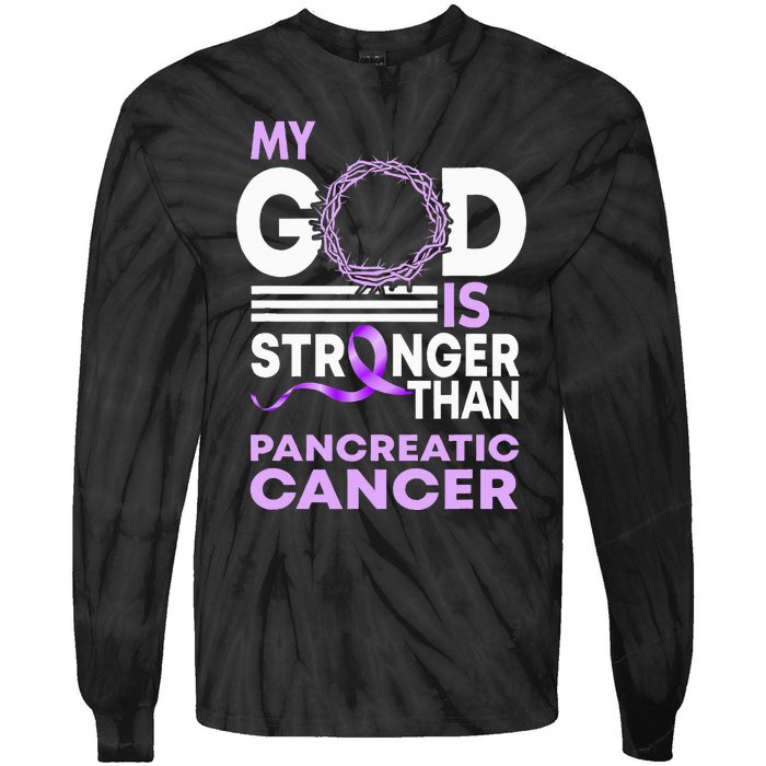 My God Is Stronger Than Pancreatic Cancer Awareness Ribbon Tie-Dye Long Sleeve Shirt