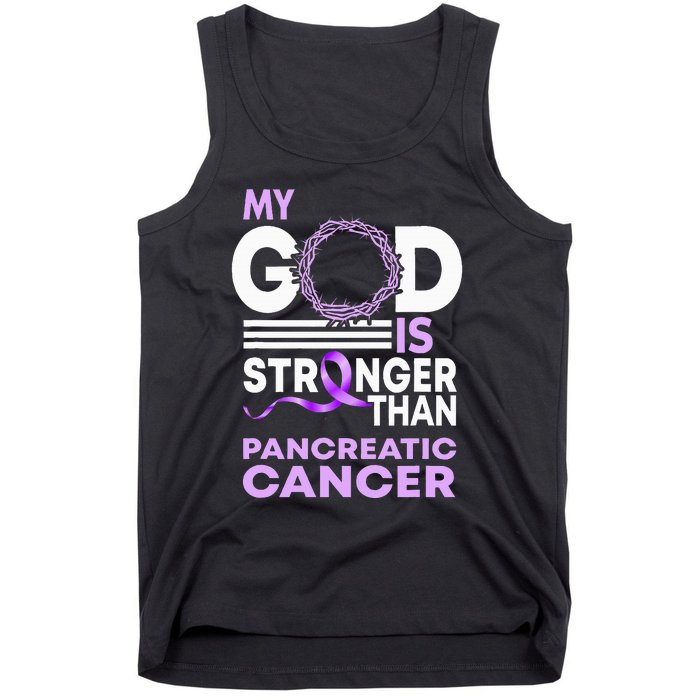 My God Is Stronger Than Pancreatic Cancer Awareness Ribbon Tank Top