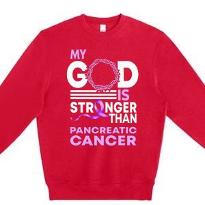 My God Is Stronger Than Pancreatic Cancer Awareness Ribbon Premium Crewneck Sweatshirt