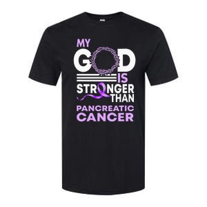 My God Is Stronger Than Pancreatic Cancer Awareness Ribbon Softstyle CVC T-Shirt