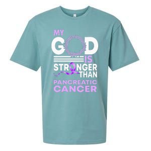 My God Is Stronger Than Pancreatic Cancer Awareness Ribbon Sueded Cloud Jersey T-Shirt