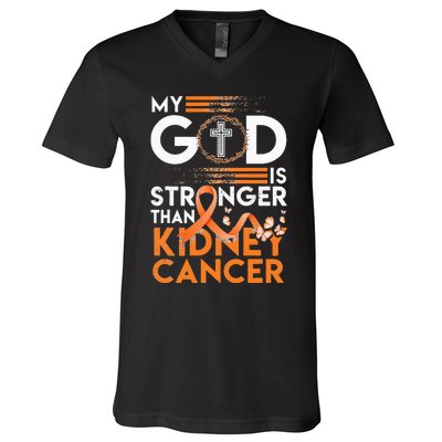 My God Is Stronger Than Kidney Cancer Awareness V-Neck T-Shirt