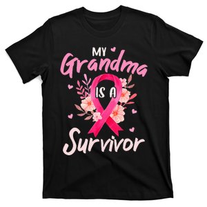 My Grandma Is A Survivor Flower Breast Cancer Awareness T-Shirt