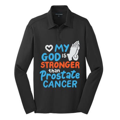 My God Is Stronger Than Prostate Cancer Silk Touch Performance Long Sleeve Polo