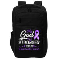 My God Is Stronger Than Pancreatic Breast Cancer Awareness Impact Tech Backpack