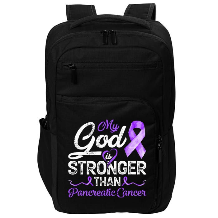 My God Is Stronger Than Pancreatic Breast Cancer Awareness Impact Tech Backpack