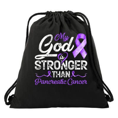 My God Is Stronger Than Pancreatic Breast Cancer Awareness Drawstring Bag