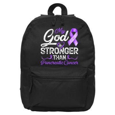 My God Is Stronger Than Pancreatic Breast Cancer Awareness 16 in Basic Backpack