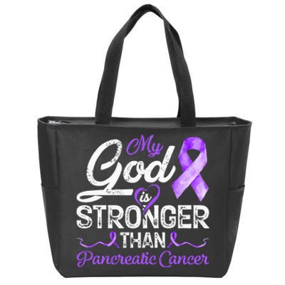 My God Is Stronger Than Pancreatic Breast Cancer Awareness Zip Tote Bag