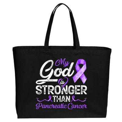 My God Is Stronger Than Pancreatic Breast Cancer Awareness Cotton Canvas Jumbo Tote