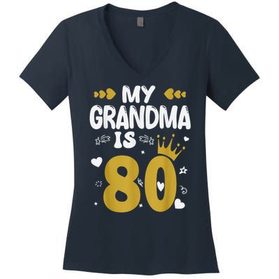 My Grandma Is 80 Toddler Grandma 80th Birthday Women's V-Neck T-Shirt