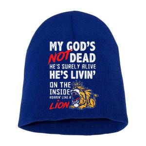 My God Is Not Dead Lion Jesus Christ Christian Faith Short Acrylic Beanie