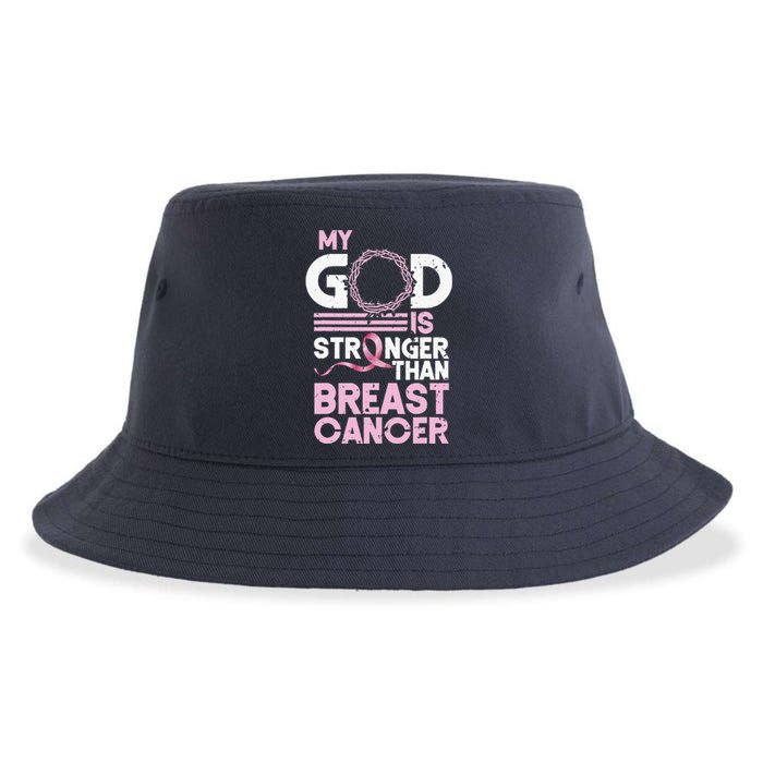 My God Is Stronger Than World Cancer Awareness Sustainable Bucket Hat