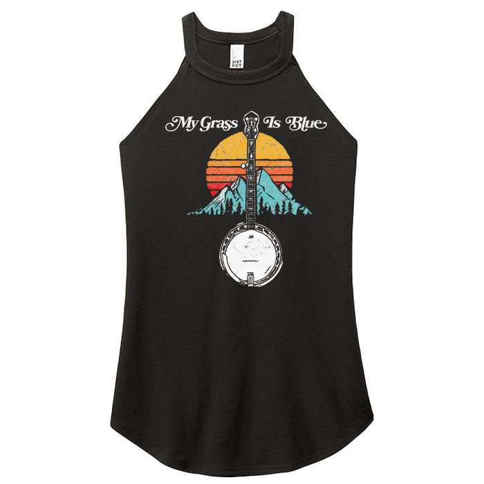 My Grass Is Blue Retro Rocky Mountain Banjo Bluegrass Women's Perfect Tri Rocker Tank