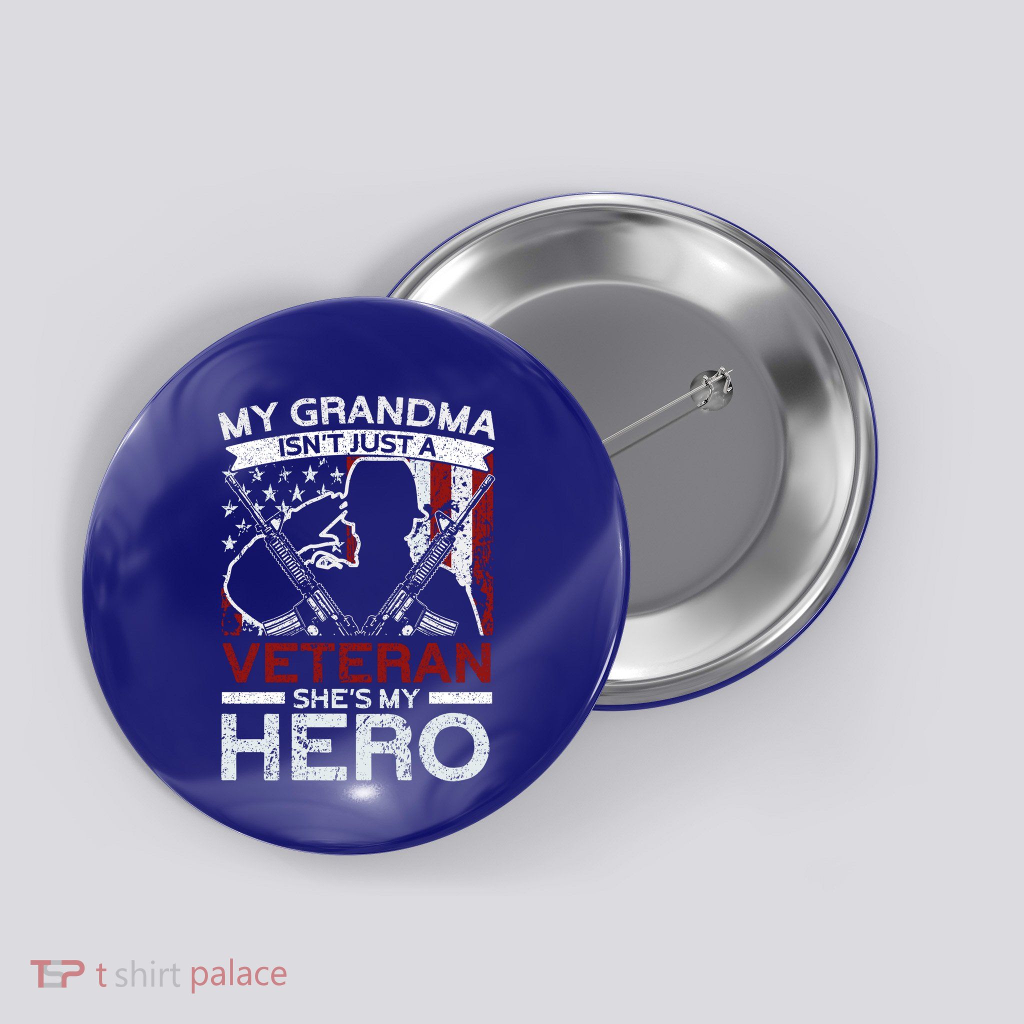 My Grandma Is My Hero Usa Flag Proud American Veteran Mom Gift Button